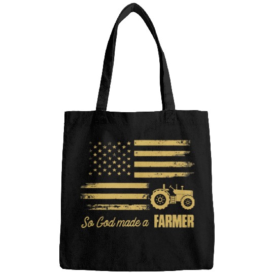 Tractor Fun driving American Flag Tractor So God Made A Farmer Funny Lovers Bags