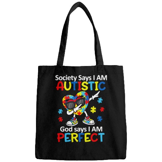 Autism Puzzle  Society Says I am Autistic God Says I am Perfect Awareness Bags