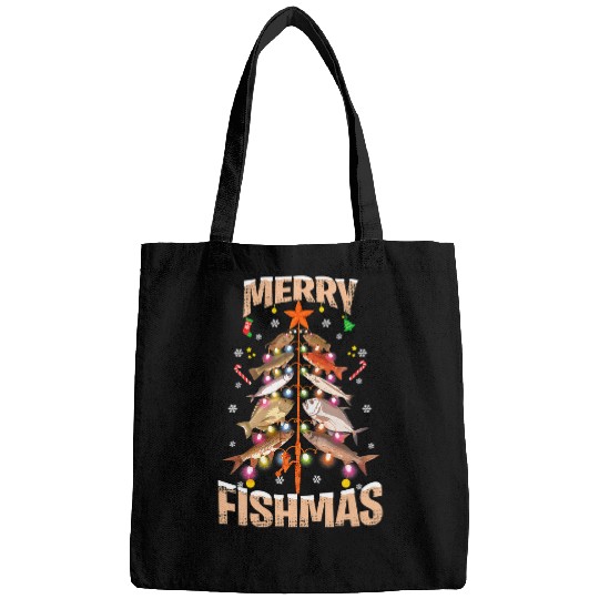 Fishing Fun Merry Fishmas Christmas Tree Lights Fish Fishing Rod funny 504 Bags