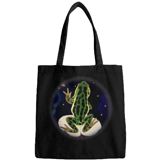 Frog Pet starry night frog sitting on lily pad stars in background Bags