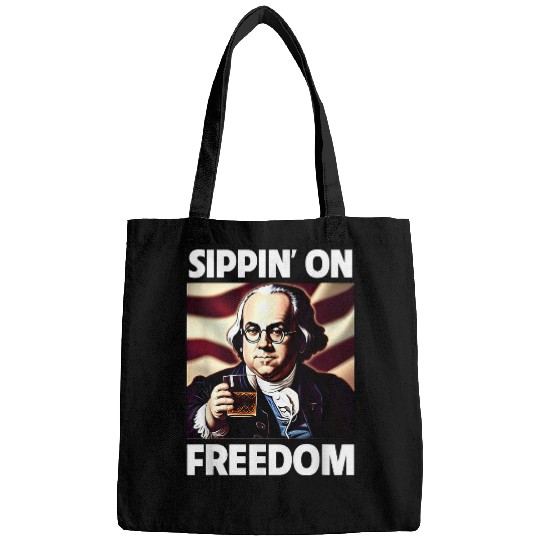 Beer Fun 4th of July Ben Franklin Drinking Beer Sippin On Freedom Bags