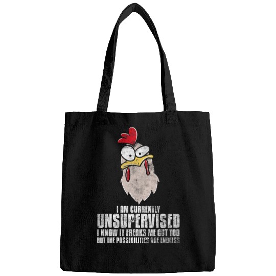Chicken Pet Currently Unsupervised Funny Graphic Sarcastic Rooster 0 Bags