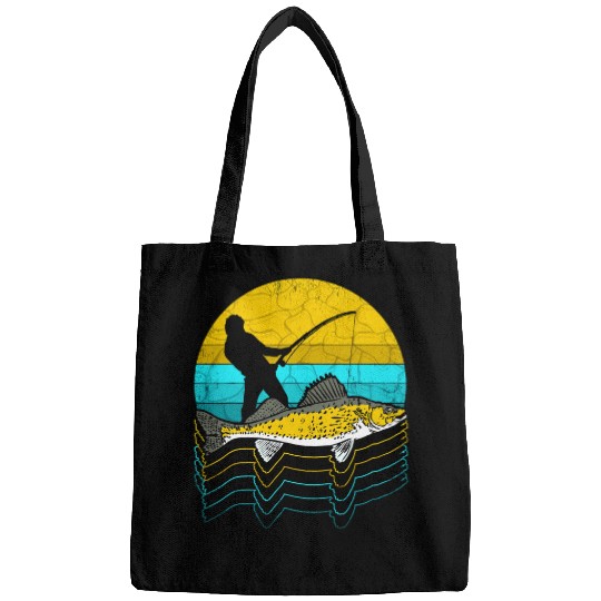 Fishing Fun Walleye Fishing Retro Freshwater Fish Fisherman Angler Bags