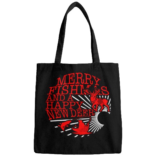 Fishing Fun Christmas Merry Fishmas Happy New Deer Fisherman Hunter Fish Bags