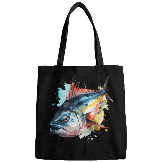 Fishing Fun Watercolor Tuna Fish Colorful Fisherman Fishing Bags