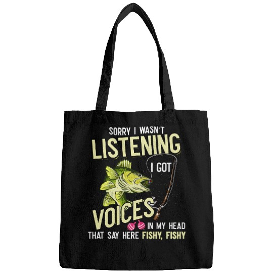 Fishing Fun Voices In My Head Fishy Funny Walleye Fishing Mens Humor Bags