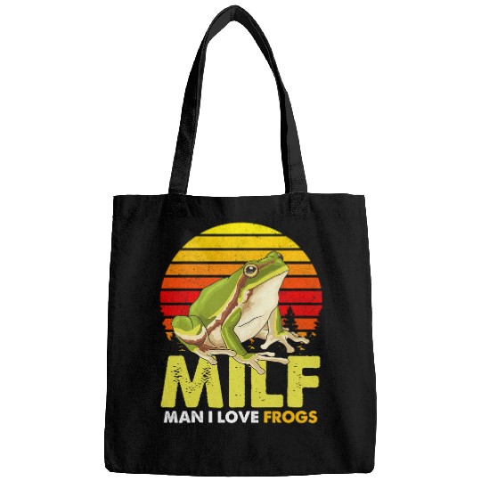 Frog Pet MILF Man I Love Frogs Funny Saying Frog Lovers Bags