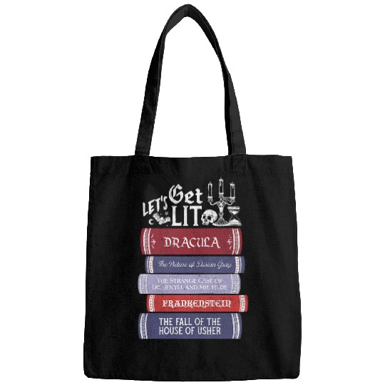 Book Fun Lets Get Lit vintages Horror Book Lovers Bookworm Reading Bags