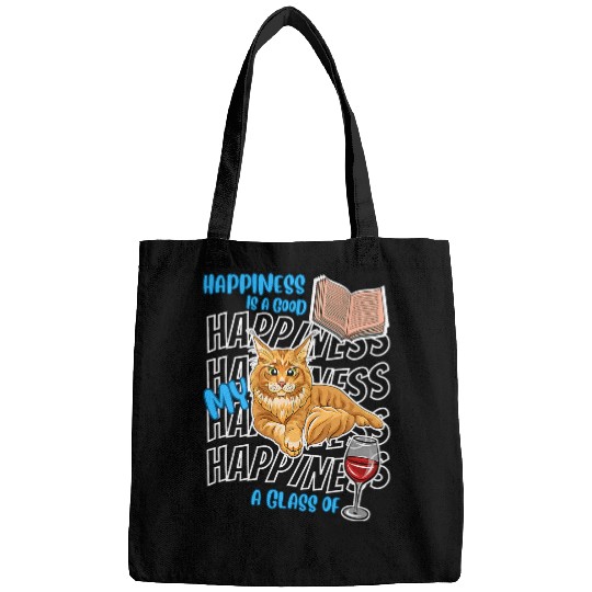 Book Fun Happiness Is Maine Coon Cats Books Wines Cute Cat Lover Bags
