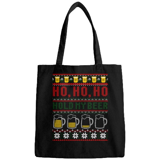 Beer Fun Ho Ho Ho Hold My Beer Ugly Christmas Sweater Bags