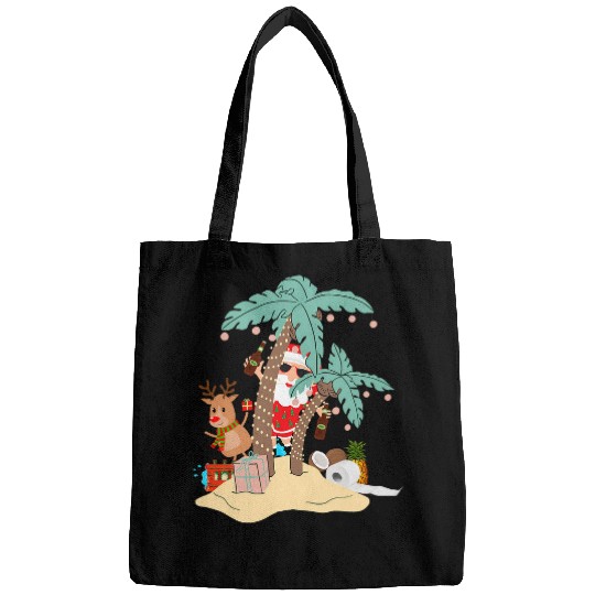 Beer Fun christmas in july santa claus island yacht beer palms summer Bags