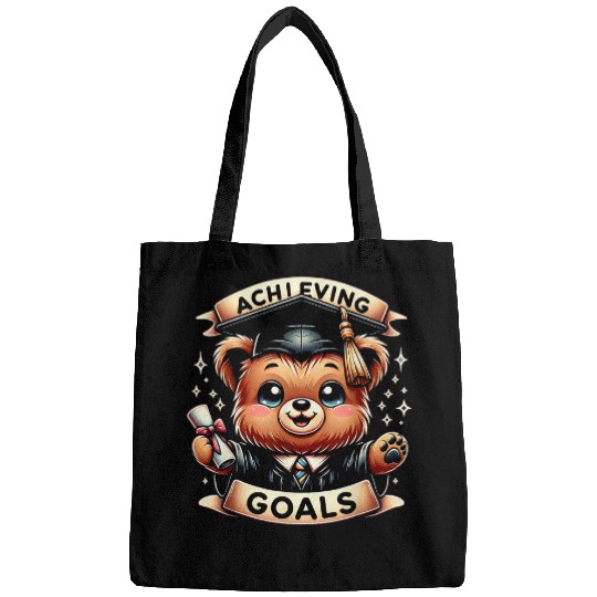 Bear Pet Achieving Goals Chibi Bear Graduation party motivational Bags