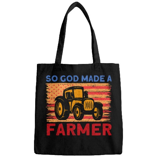 Tractor Fun Farmer Farm Agriculture vintages God Made A Farmer Bags