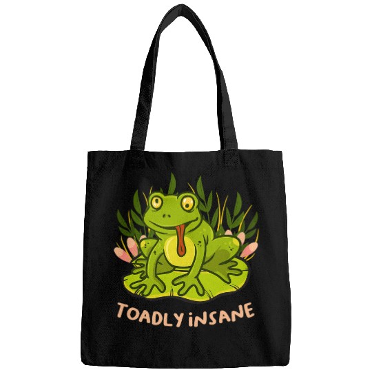 Frog Pet Toadly Insane Toad Frog Pun Frog On Lily Pad Bags