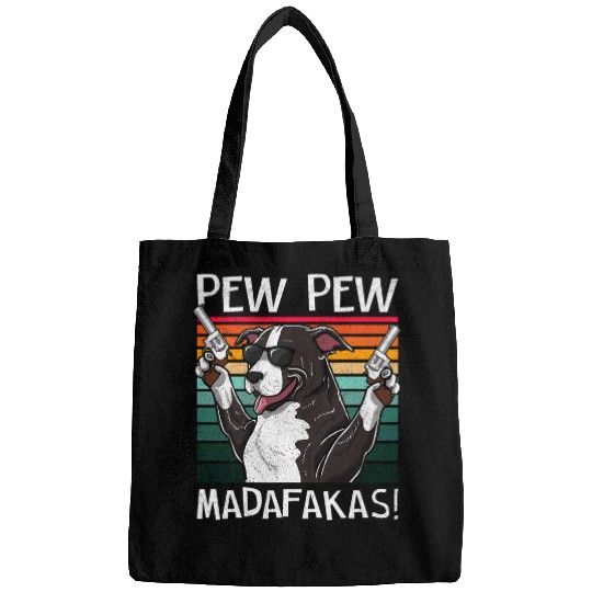 Pitbull Pet Pew Pew Dog vintages Retro Sunset Dogs Guns Pittie Bags