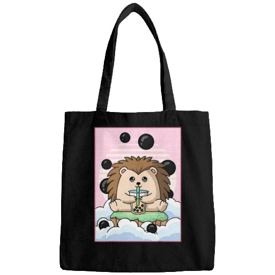 Hedgehog Pet Kawaii Hedgehog Bubble Boba Milk Tea Japanese Aesthetic Bags