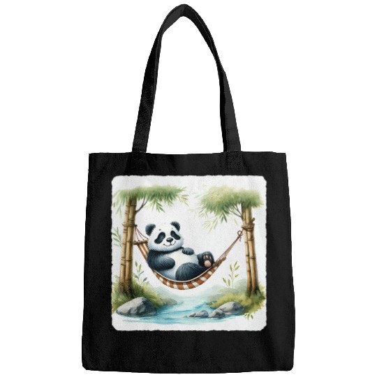 Panda Pet Relaxing In Hammock Between Bamboo Trees Stream Rest Bags