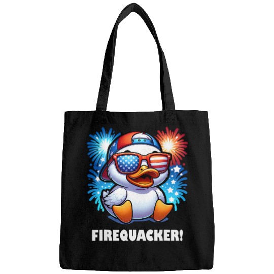 Duck Pet 4th of July Firequacker Duck American Flag Fireworks Graphic Bags