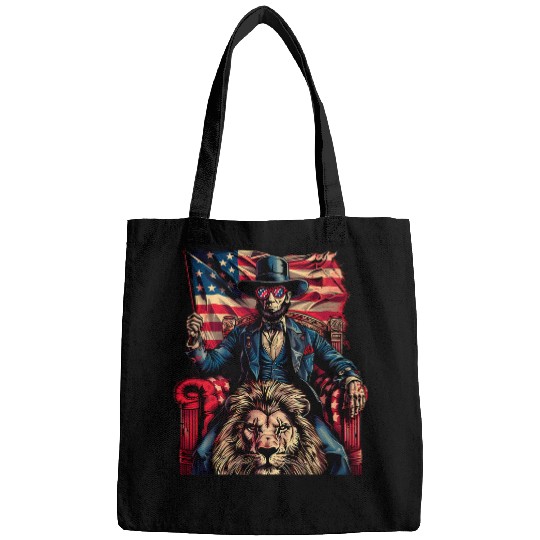 Lion Pet Fourth Of July Abraham Lincoln Lion American Flag USA Bags