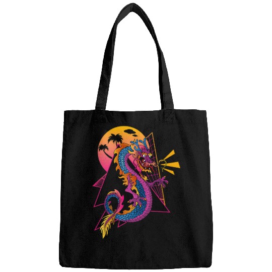 Dragon Pet 80s Chinese Dragon East Asian Mythology Retro Sunset Bags
