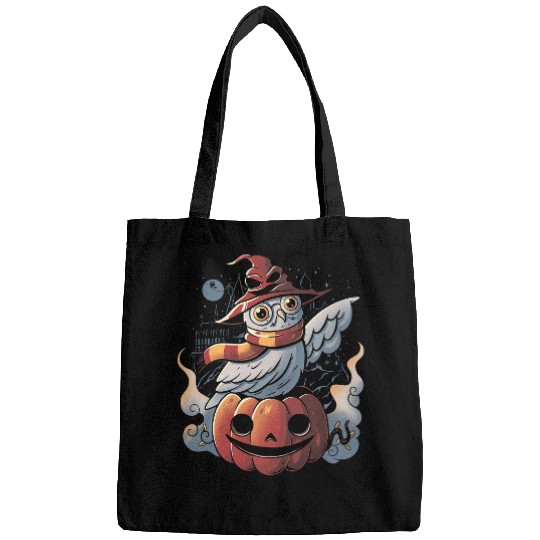 Owl Pet Halloween Spooky Magic Cute Owl Wizard Movie Pun Pumpkin116 Bags