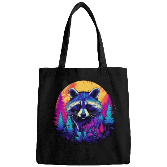 Raccoon Pet Colorful Realistic Raccoon in Wilderness on Moon Raccoon Bags