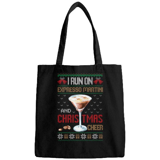 Wines Fun I Run On Espresso Martini And Christmas Cheer Ugly Sweater Bags