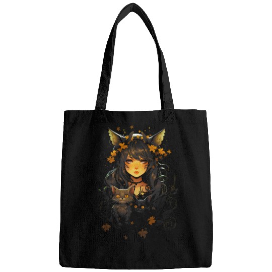 Floral Enigmatic Fairy With Her Cute Cats Fairycore Beauty Bags