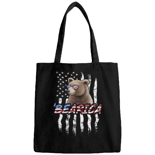 Bear Pet Merica 4th of July Patriotic Grizzly Bear Pun American Flag Bags