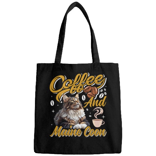 Coffee Fun Drinker MAINE COON AND COFFEE Funny Cat Mom Bags