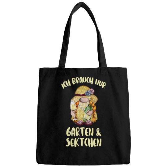 Garden and champagne garden gnome Bags