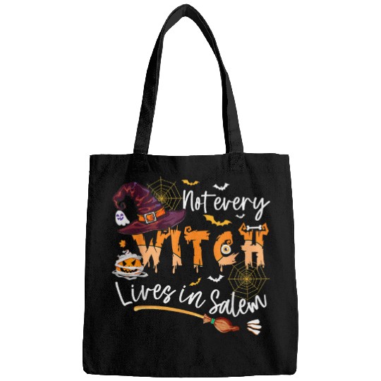 Funny Spider Witch Lives In Salem Broom Halloween Spooky Boo Bags