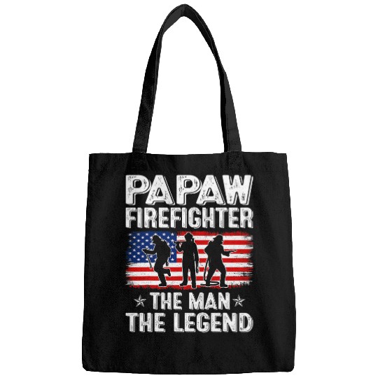 Firefighter Job Retro US Flag Fathers Day Papaw Firefighter The Legend Bags