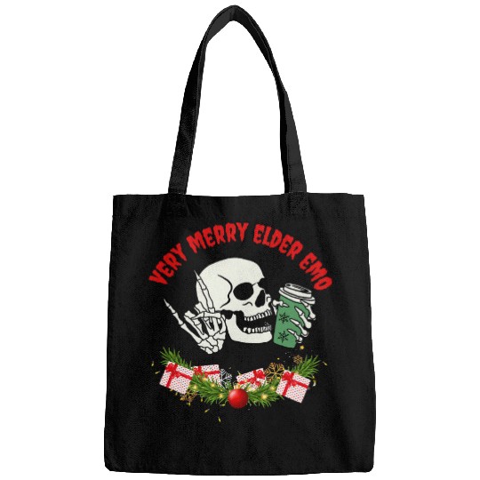 Coffee Fun Very Merry Elder Emo Christmas Coffee Drinking and Goth Bags