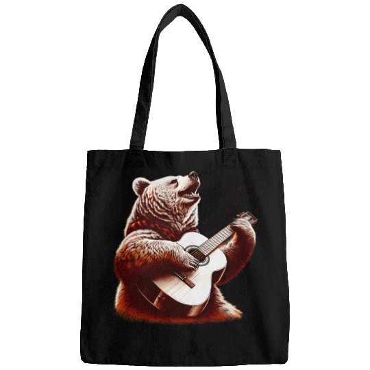 Bear Pet Bear Playing Guitar Funny Rock Music Guitar Bags