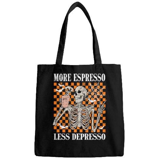 Coffee Fun Halloween More Espresso Less Depresso Retro Coffee Skeleton Bags