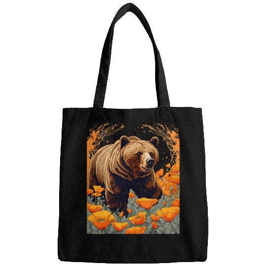 Bear Pet Bear Plodding Through Orange Californian Poppies Bags