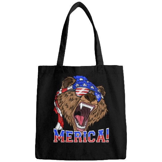 Bear Pet Merica Grizzly Bear 4th of July Patriotic Men Women Bags