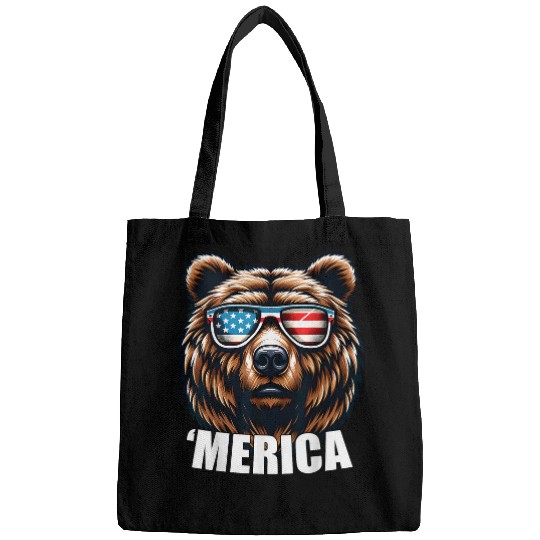Bear Pet Merica Grizzly Bear Funny American Patriotic USA 4th of July Bags