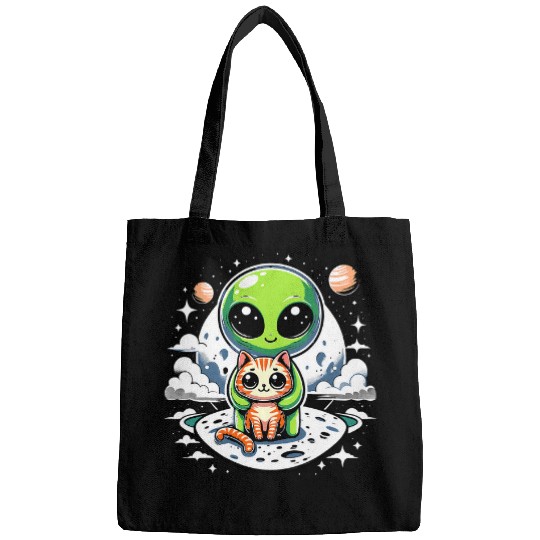 Alien Hug a Little Cat in Galaxy Cat in Space Alien UFO Cat Bags