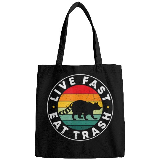 Raccoon Pet Funny Trendy Retro Raccoon Live Fast Eat Trash Panda 4 Bags