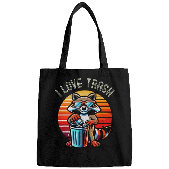 Raccoon Pet Funny Retro Raccoon Sunglasses I Love Trash Garbage Lovers Bags