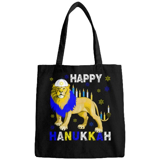 Lion Pet Happy Hanukkah Menorah Lion Wearing Jewish Hat Lover Bags