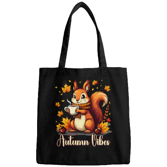Squirrel Pet Coffee Lover Tea Lover Cozy Fall Vibes Autumn Bags