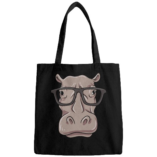 Hippo Pet Hipster Hippo Animal Cute Hippopotamus With Reading Glass Bags