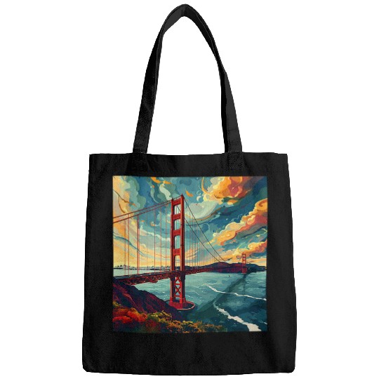 Golden Gate Bridge Sky Colorful Illustration Graphic Bags
