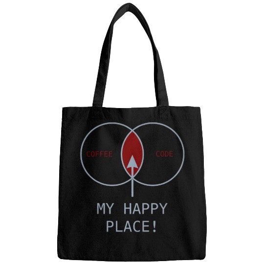 Coffee Fun Happy Place Code Funny Programming Coding Gift Black Bags