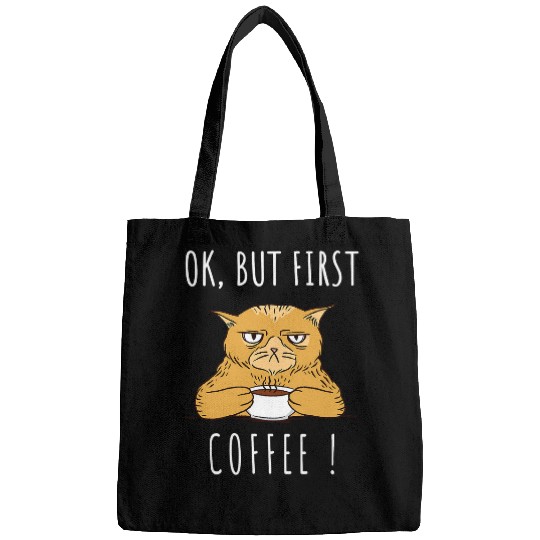 Coffee Fun Ok But First Coffee Bean Cat Coffee Drinker Bags