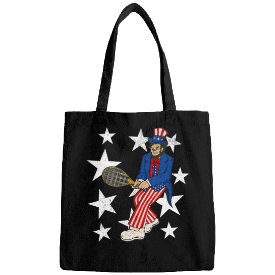 Abraham Lincoln Playing Tennis Funny 4th of July Tennis Bags