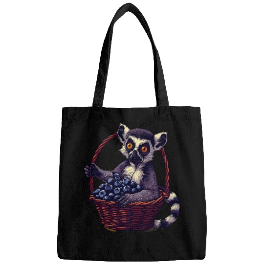 Lemur Pet Blueberry Lemur Wildlife Nature Blueberries Motif Artwork Bags